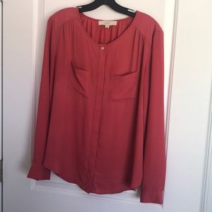 LOFT Coral/salmon colored long sleeve silky top